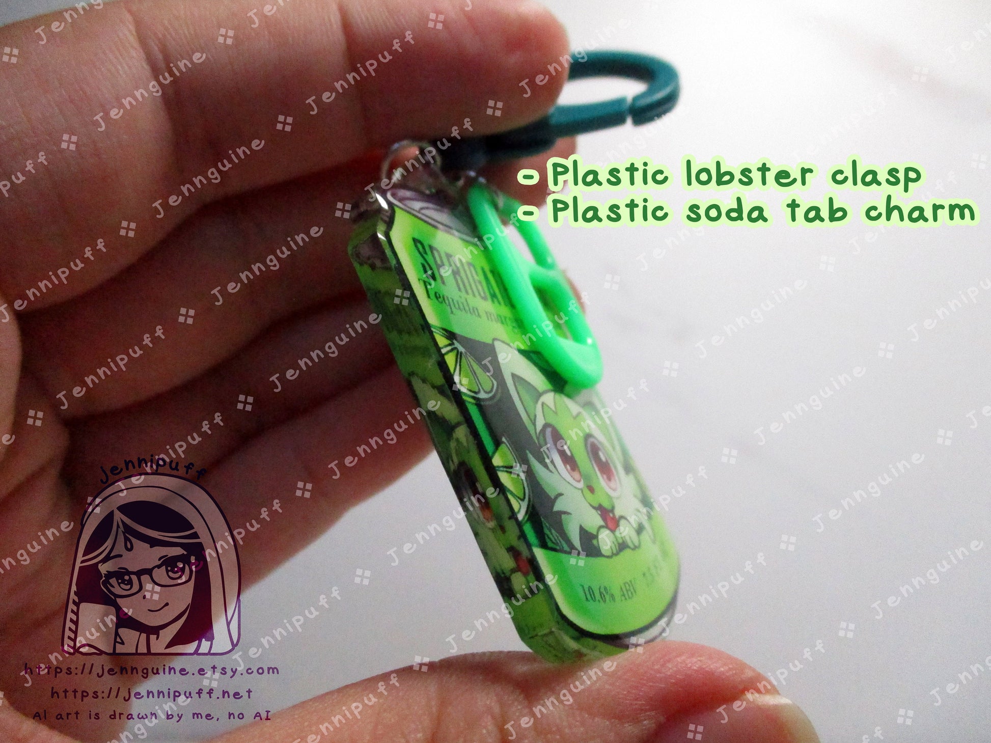 Spritagito Drink Double Sided Resin Keychain - Sprigatequila - Green Finding and Green Soda Tab - Anime Cocktail - 2in or 50mm