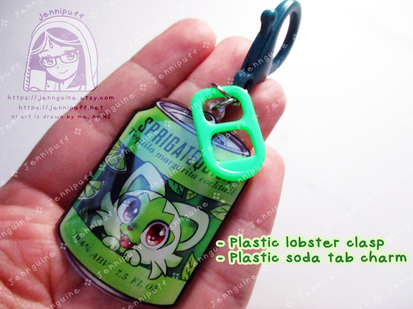 Spritagito Drink Double Sided Resin Keychain - Sprigatequila - Green Finding and Green Soda Tab - Anime Cocktail - 2in or 50mm