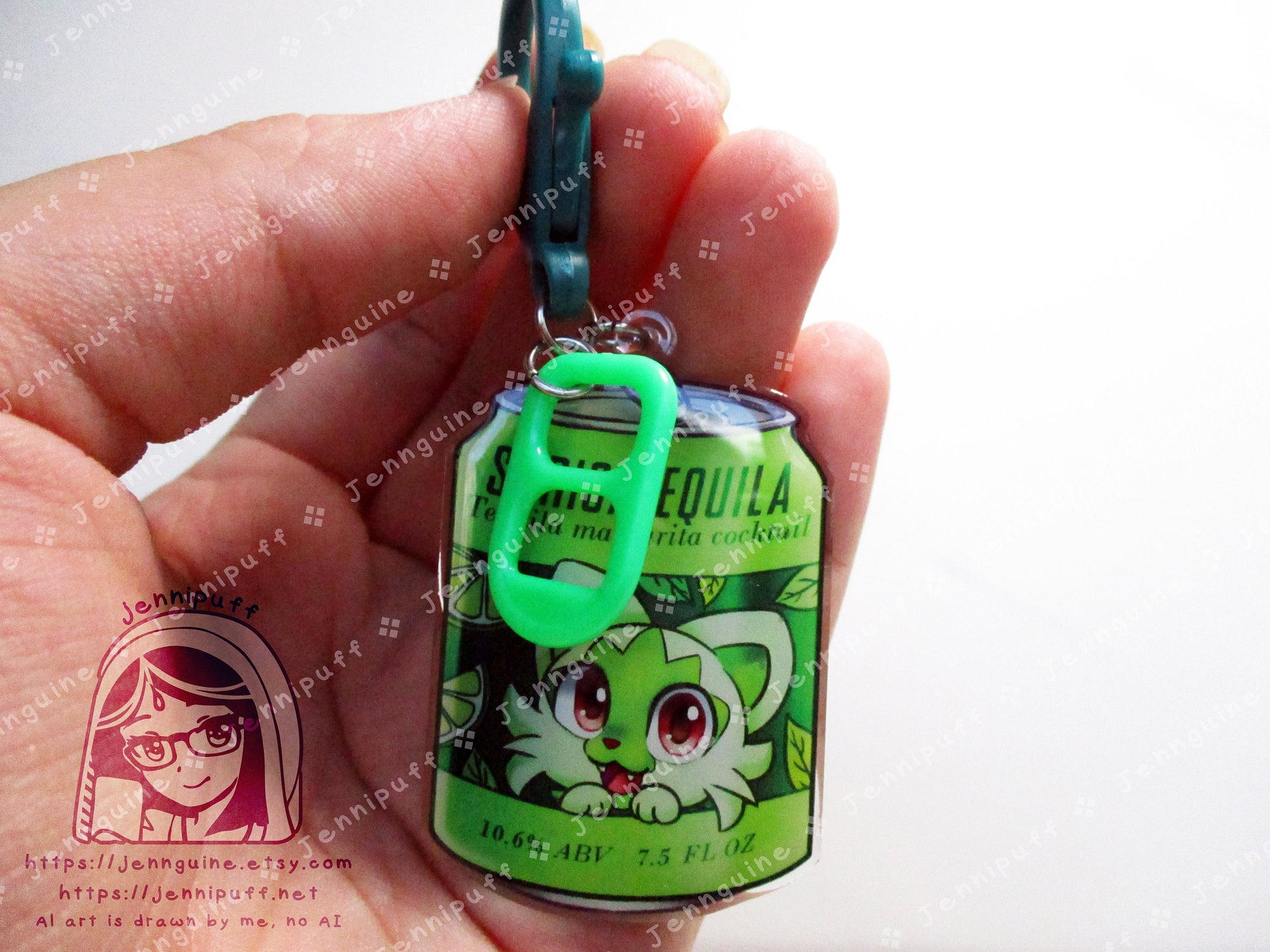 Spritagito Drink Double Sided Resin Keychain - Sprigatequila - Green Finding and Green Soda Tab - Anime Cocktail - 2in or 50mm