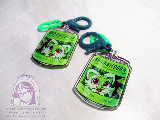 Spritagito Drink Double Sided Resin Keychain - Sprigatequila - Green Finding and Green Soda Tab - Anime Cocktail - 2in or 50mm