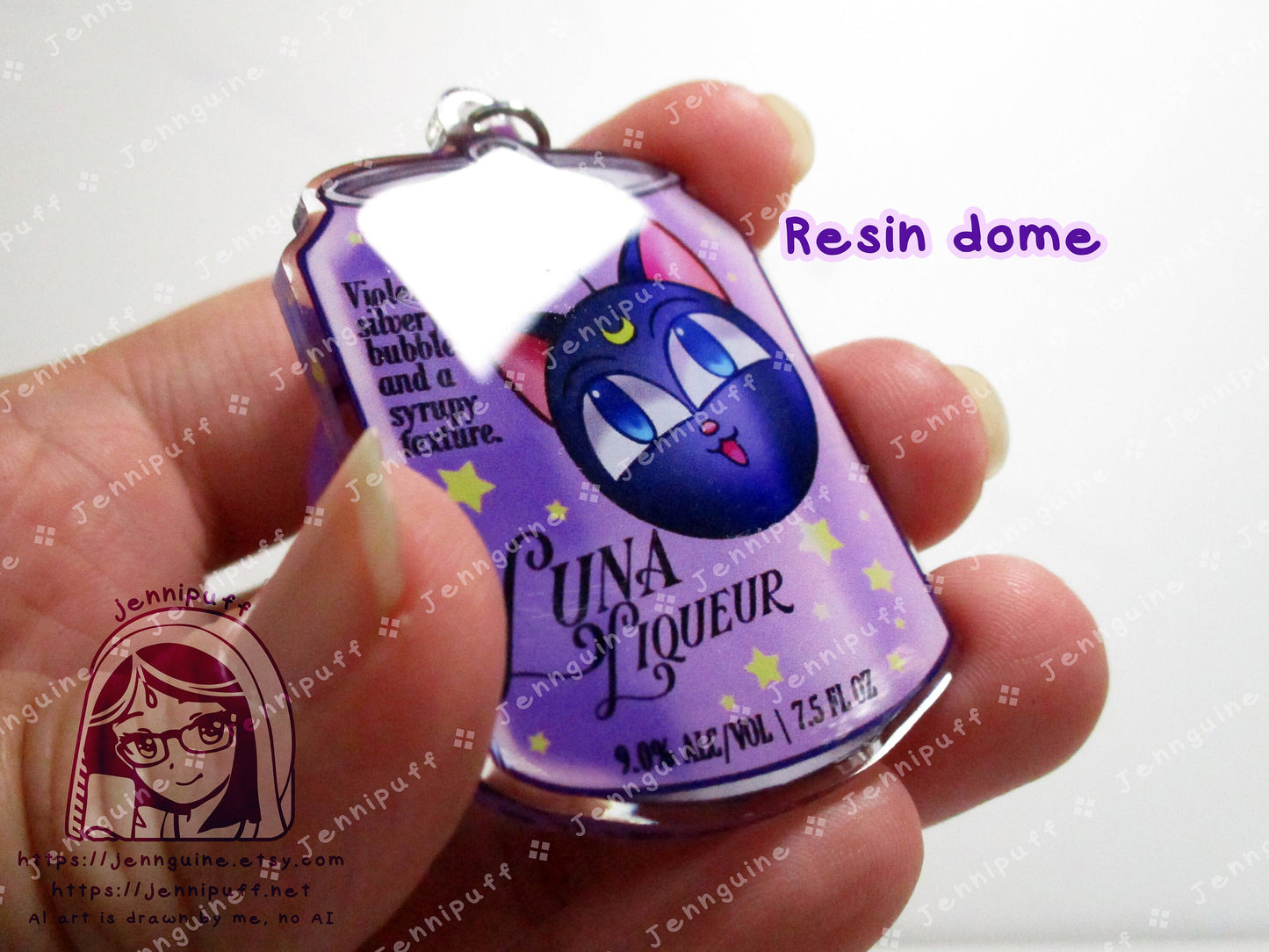 Luna Cat Saílor Móon Drink Double Sided Resin Keychain - Luna Liqueur - Purple Finding and Purple Soda Tab - Anime Cocktail - 2in or 50mm