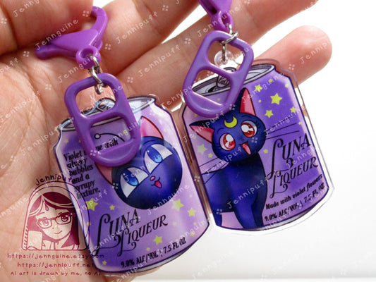 Luna Cat Saílor Móon Drink Double Sided Resin Keychain - Luna Liqueur - Purple Finding and Purple Soda Tab - Anime Cocktail - 2in or 50mm