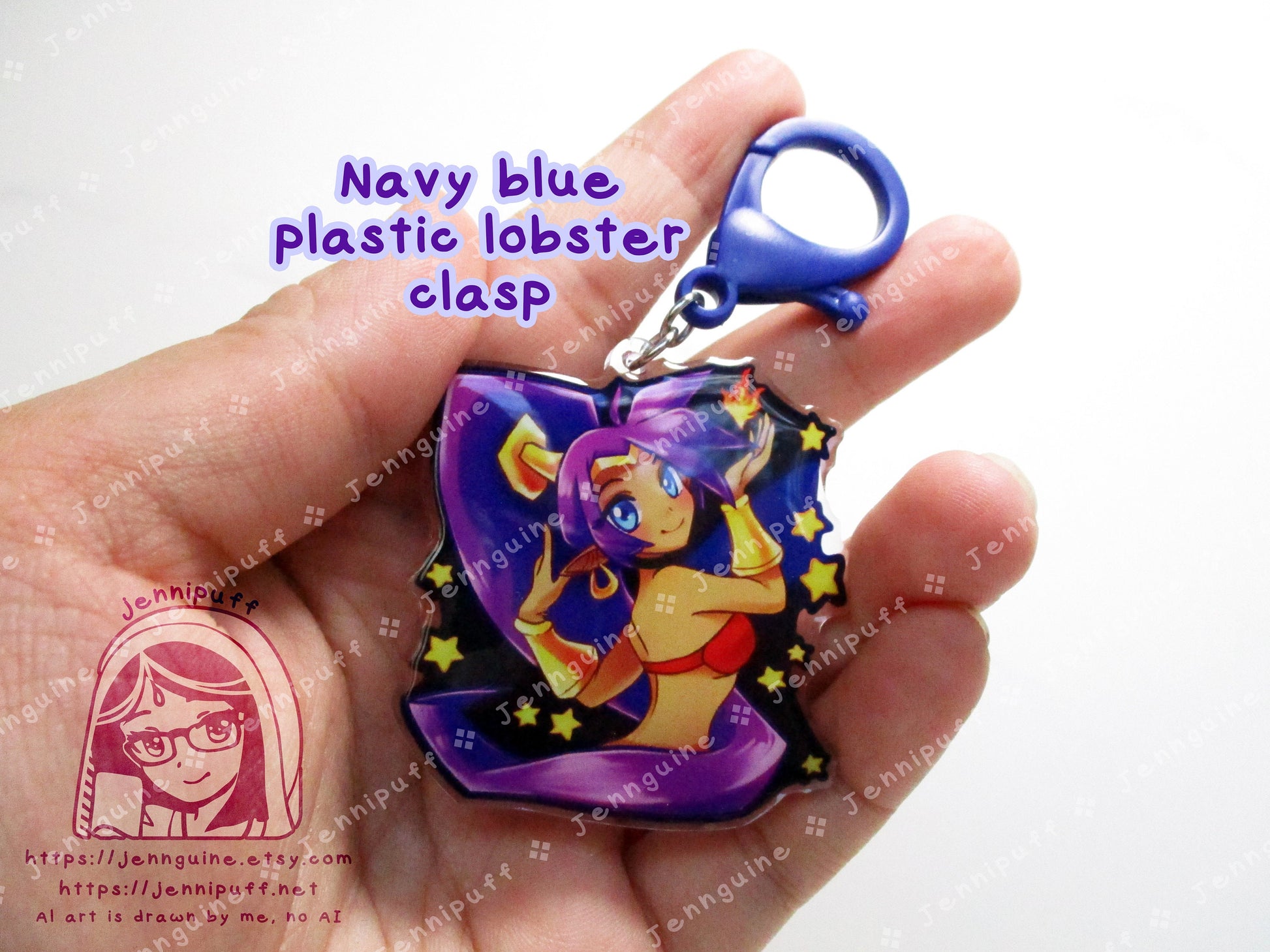 Shantae Dark Blue Double Sided Resin Keychain - Navy Blue Finding - Half Genie Hero Cute Kawaii Blue Purple Starry Sexy - 2in or 50mm