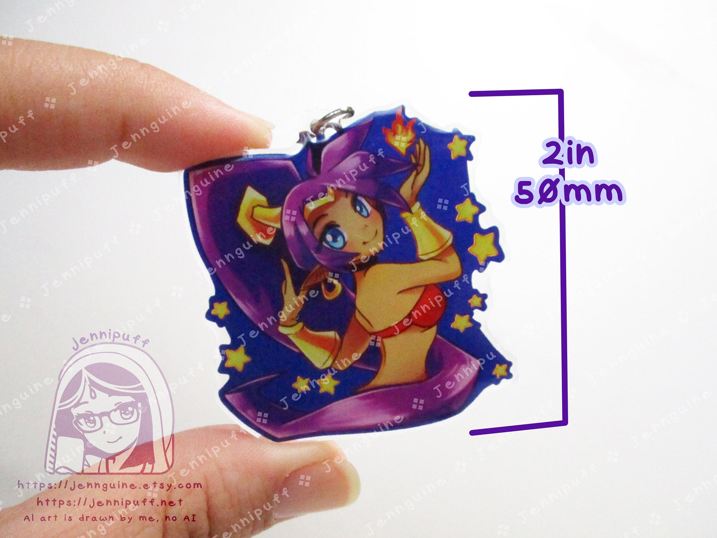 Shantae Dark Blue Double Sided Resin Keychain - Navy Blue Finding - Half Genie Hero Cute Kawaii Blue Purple Starry Sexy - 2in or 50mm