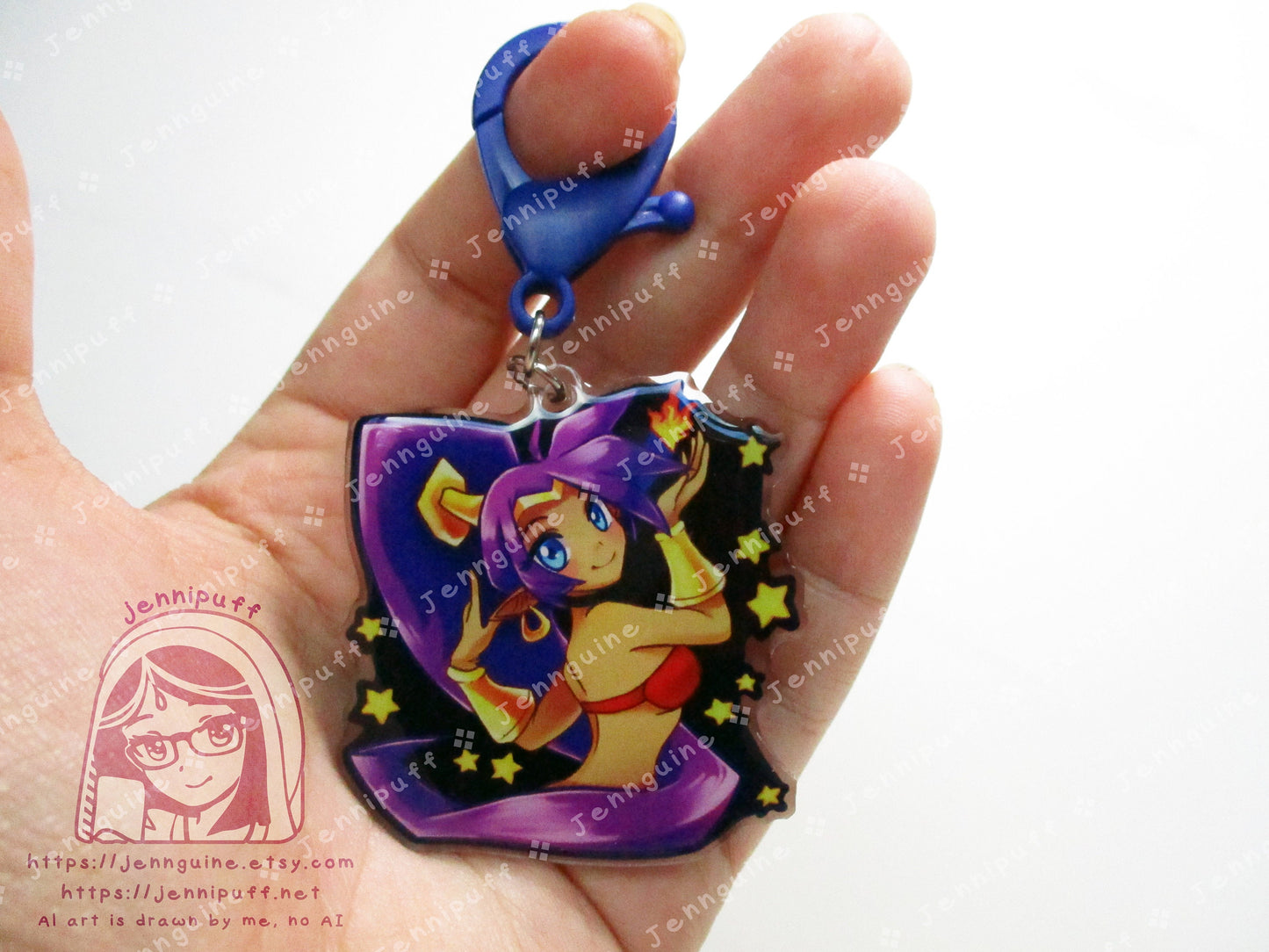 Shantae Dark Blue Double Sided Resin Keychain - Navy Blue Finding - Half Genie Hero Cute Kawaii Blue Purple Starry Sexy - 2in or 50mm