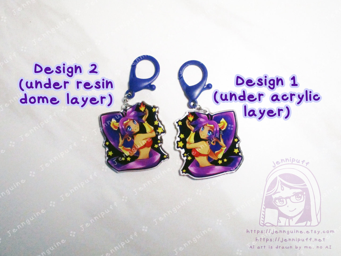 Shantae Dark Blue Double Sided Resin Keychain - Navy Blue Finding - Half Genie Hero Cute Kawaii Blue Purple Starry Sexy - 2in or 50mm