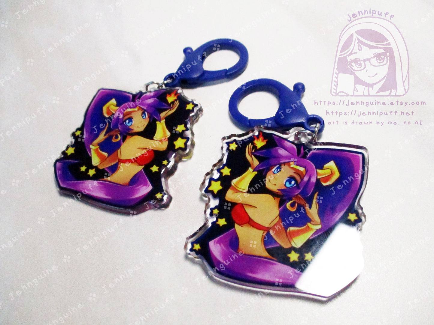 Shantae Dark Blue Double Sided Resin Keychain - Navy Blue Finding - Half Genie Hero Cute Kawaii Blue Purple Starry Sexy - 2in or 50mm