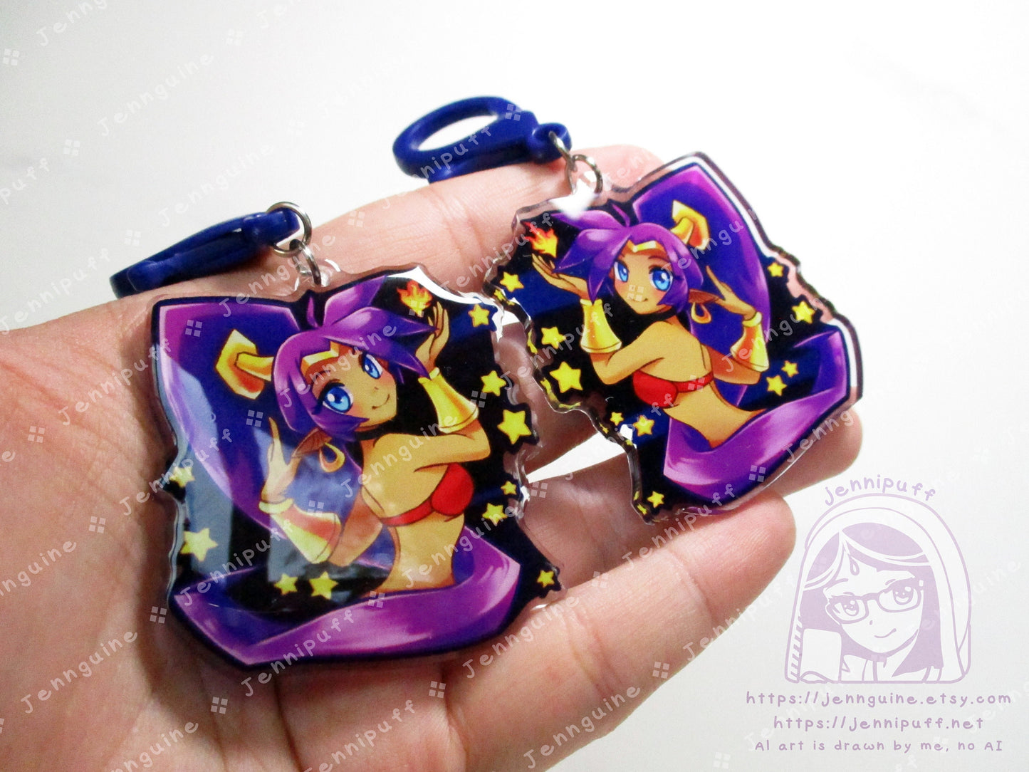 Shantae Dark Blue Double Sided Resin Keychain - Navy Blue Finding - Half Genie Hero Cute Kawaii Blue Purple Starry Sexy - 2in or 50mm