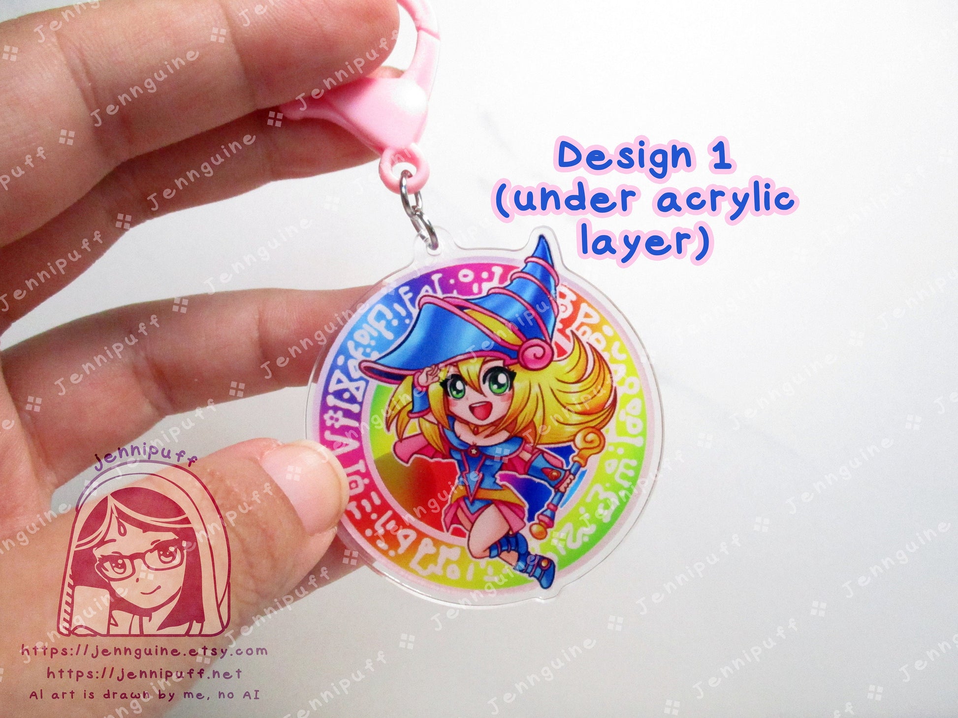 Dark Magicían Girl Rainbow Double Sided Resin Keychain - Pink Finding - YuGíOh Cute Kawaii Pink Multicolor Magical Circle - 2in or 50mm