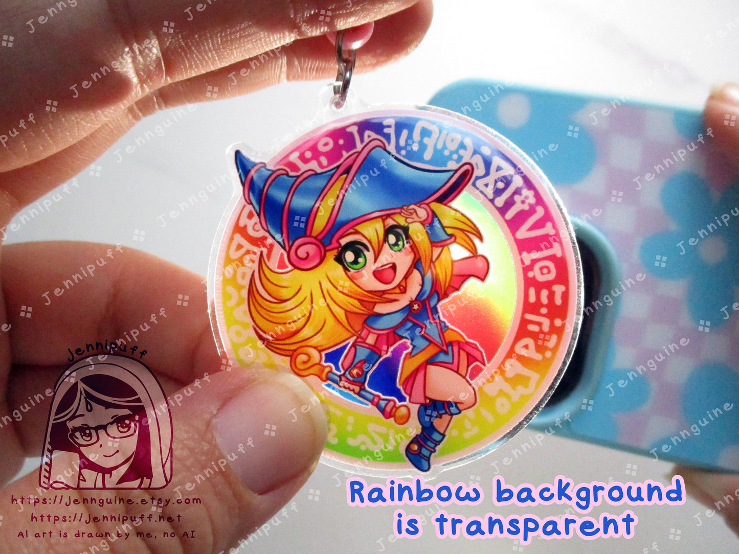 Dark Magicían Girl Rainbow Double Sided Resin Keychain - Pink Finding - YuGíOh Cute Kawaii Pink Multicolor Magical Circle - 2in or 50mm