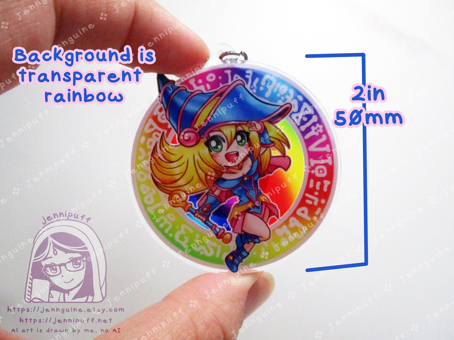 Dark Magicían Girl Rainbow Double Sided Resin Keychain - Pink Finding - YuGíOh Cute Kawaii Pink Multicolor Magical Circle - 2in or 50mm