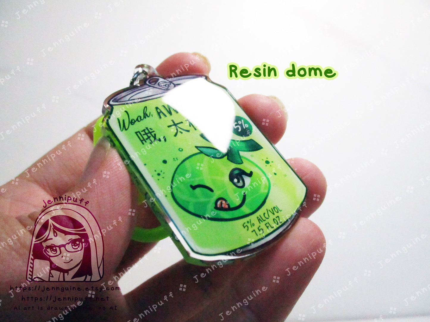 Overwátch Mei Drink Double Sided Resin Keychain - Hard Honeydew Mei-Lon - Bright Green Lobster Clasp and Soda Tab - Cocktail - 2in or 50mm