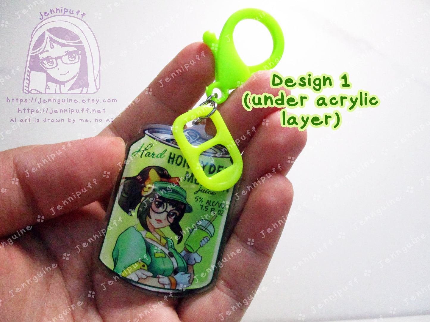 Overwátch Mei Drink Double Sided Resin Keychain - Hard Honeydew Mei-Lon - Bright Green Lobster Clasp and Soda Tab - Cocktail - 2in or 50mm