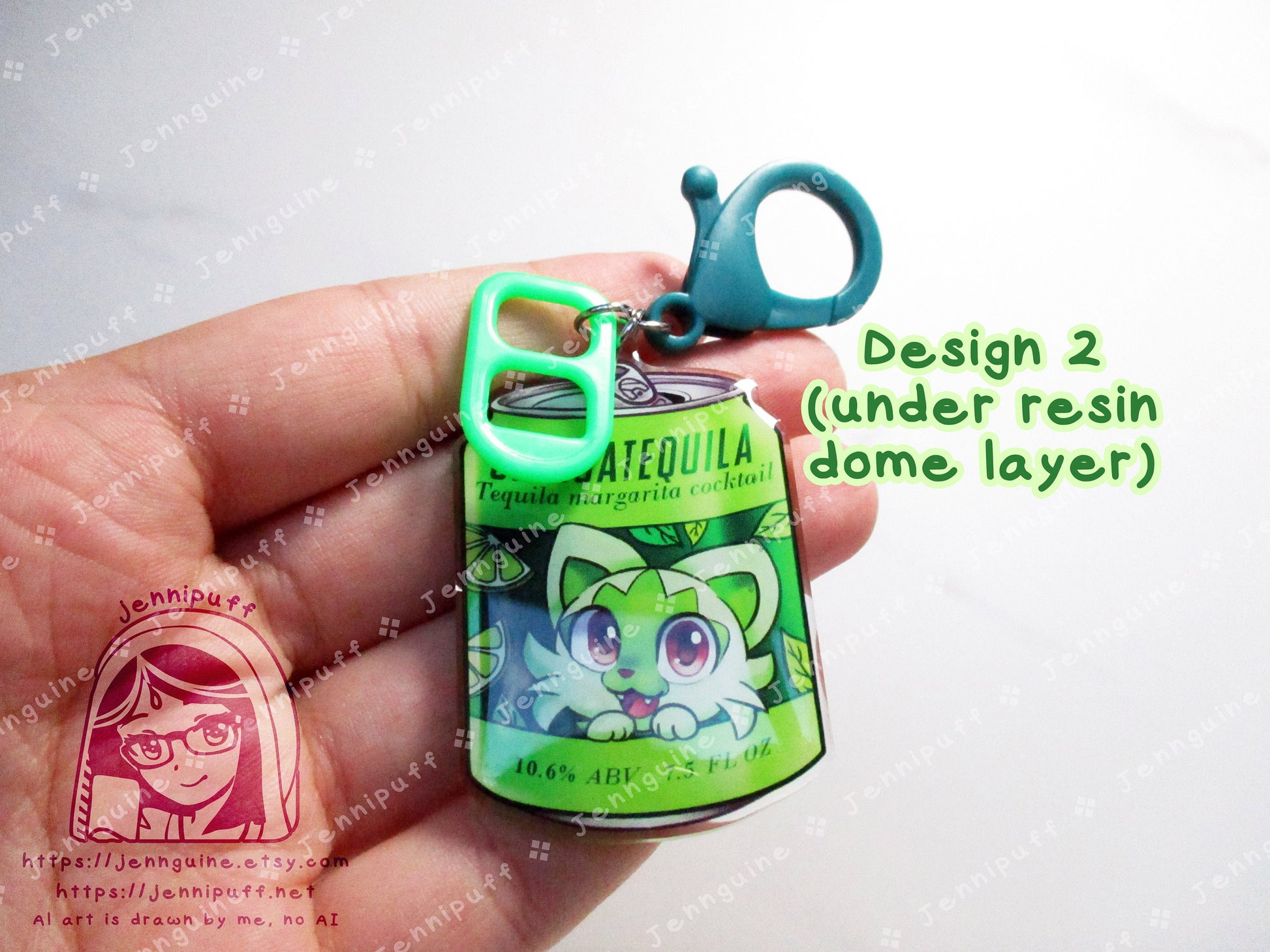 Spritagito Drink Double Sided Resin Keychain - Sprigatequila - Green Finding and Green Soda Tab - Anime Cocktail - 2in or 50mm