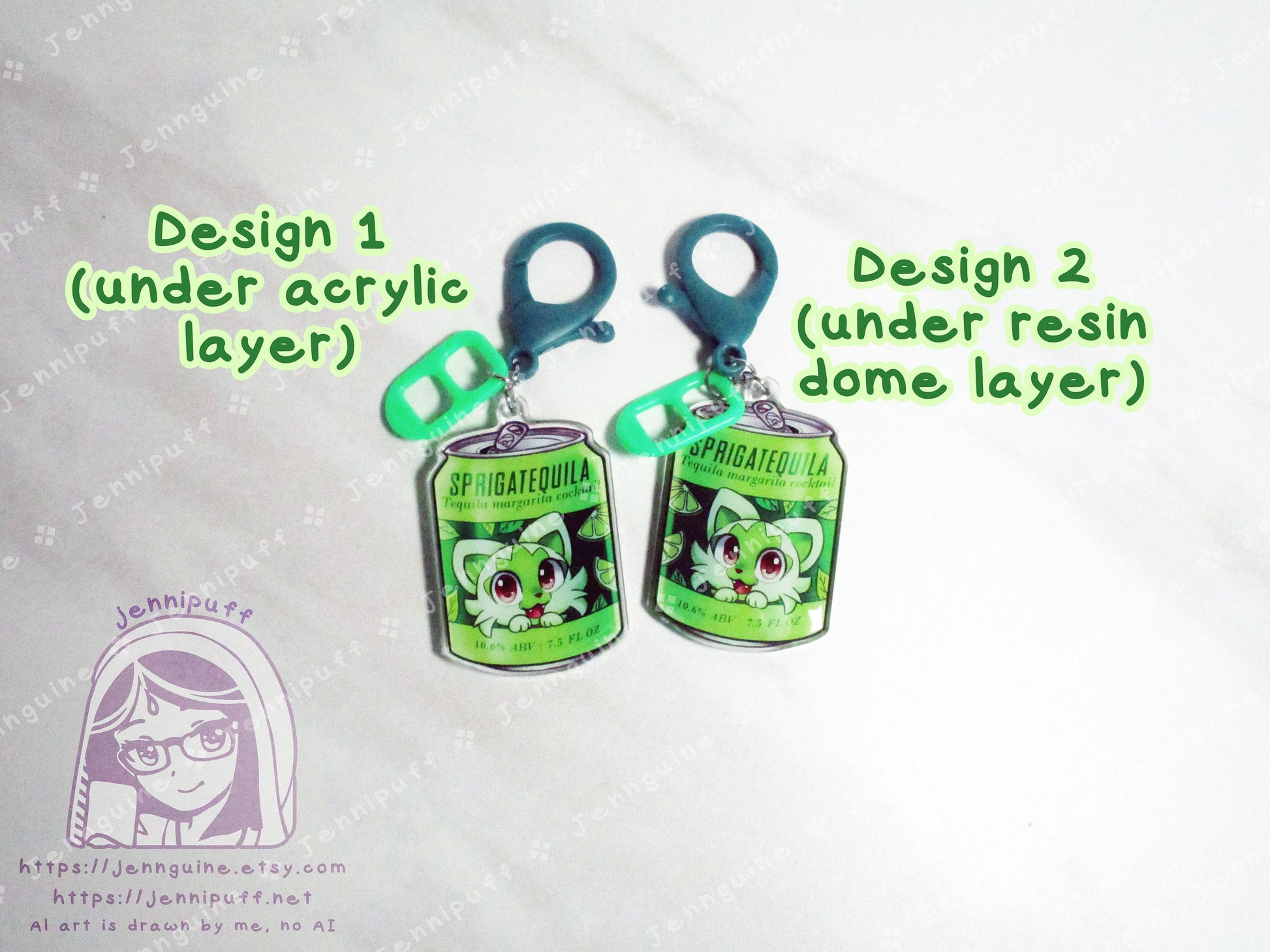 Spritagito Drink Double Sided Resin Keychain - Sprigatequila - Green Finding and Green Soda Tab - Anime Cocktail - 2in or 50mm