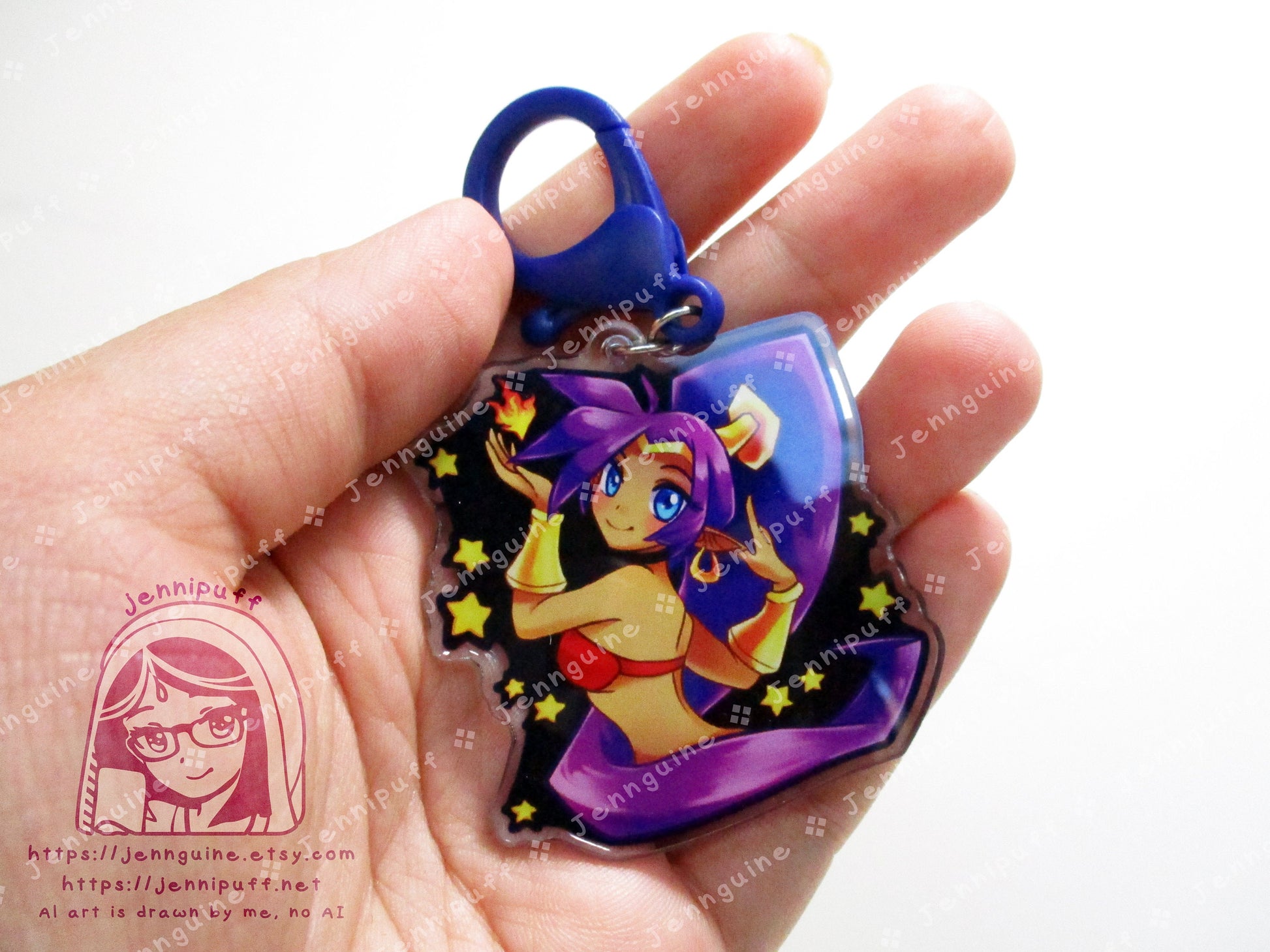 Shantae Dark Blue Double Sided Resin Keychain - Navy Blue Finding - Half Genie Hero Cute Kawaii Blue Purple Starry Sexy - 2in or 50mm