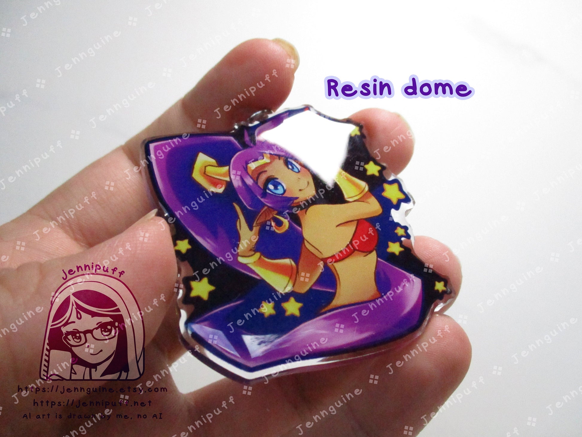 Shantae Dark Blue Double Sided Resin Keychain - Navy Blue Finding - Half Genie Hero Cute Kawaii Blue Purple Starry Sexy - 2in or 50mm