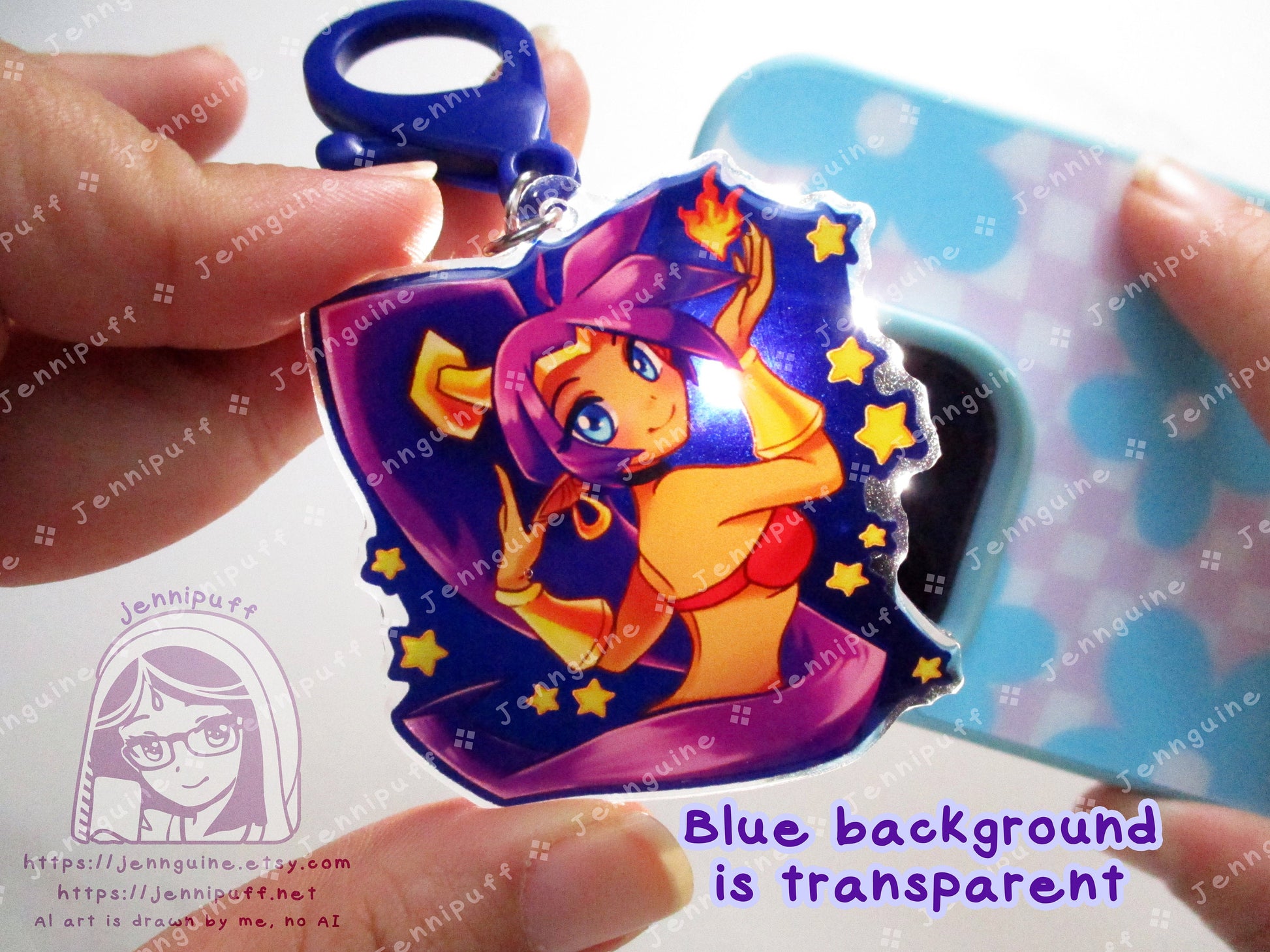 Shantae Dark Blue Double Sided Resin Keychain - Navy Blue Finding - Half Genie Hero Cute Kawaii Blue Purple Starry Sexy - 2in or 50mm