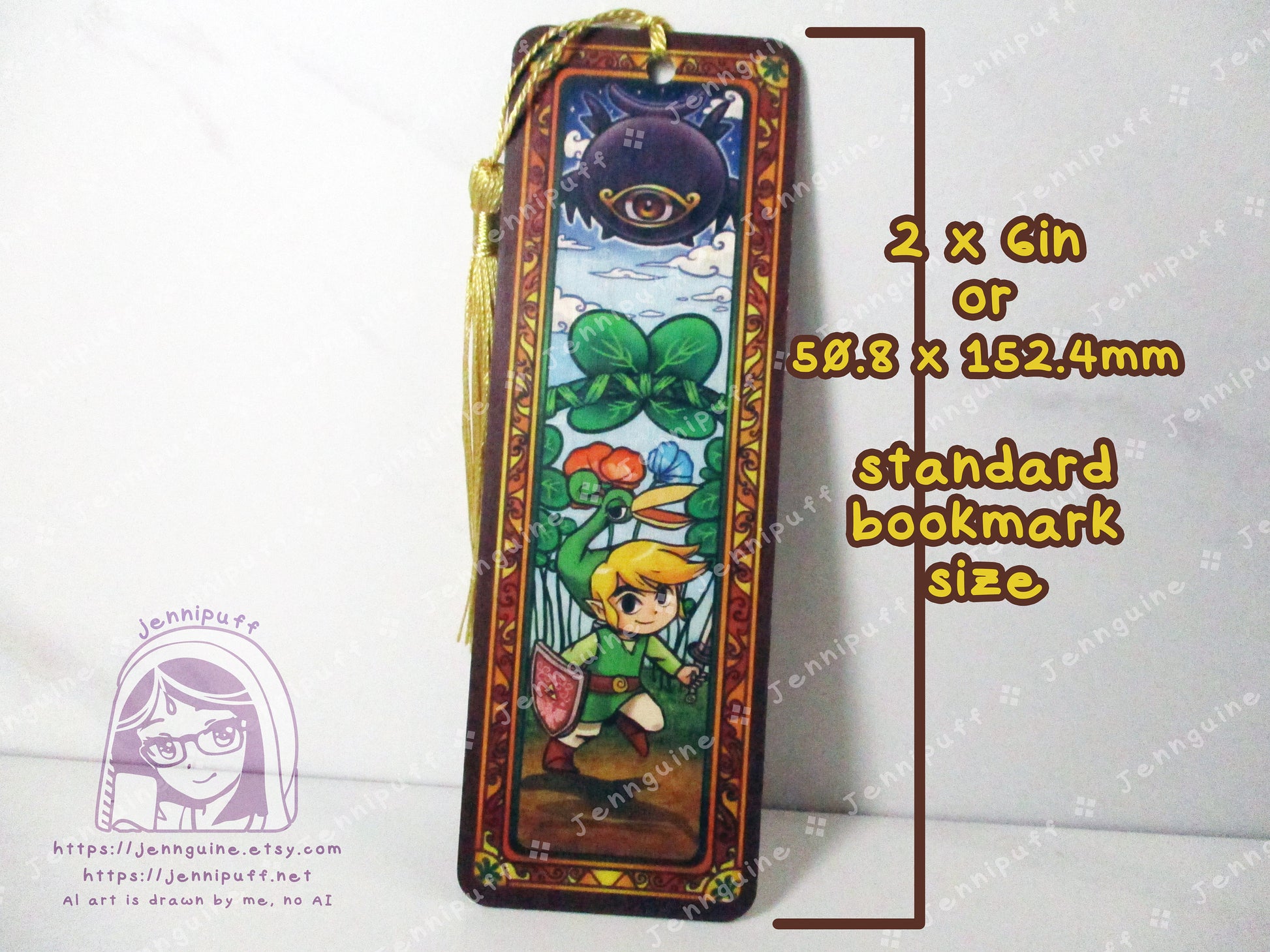 Link and Vaati Legènd of Zèlda Minish Cap Double Sided Printed Bookmark 2x6in - Made of Real Maple Wood 2ply Veneer - Gold Tassel