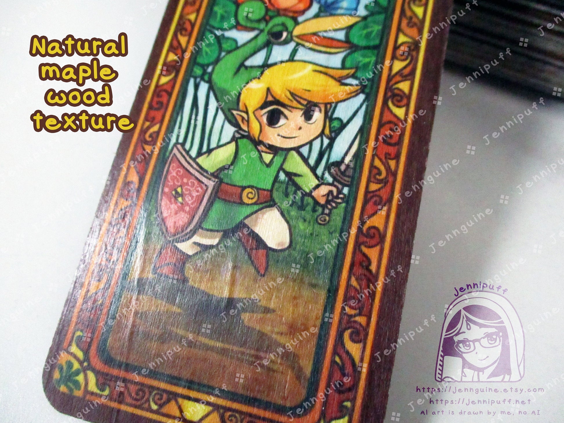 Link and Vaati Legènd of Zèlda Minish Cap Double Sided Printed Bookmark 2x6in - Made of Real Maple Wood 2ply Veneer - Gold Tassel