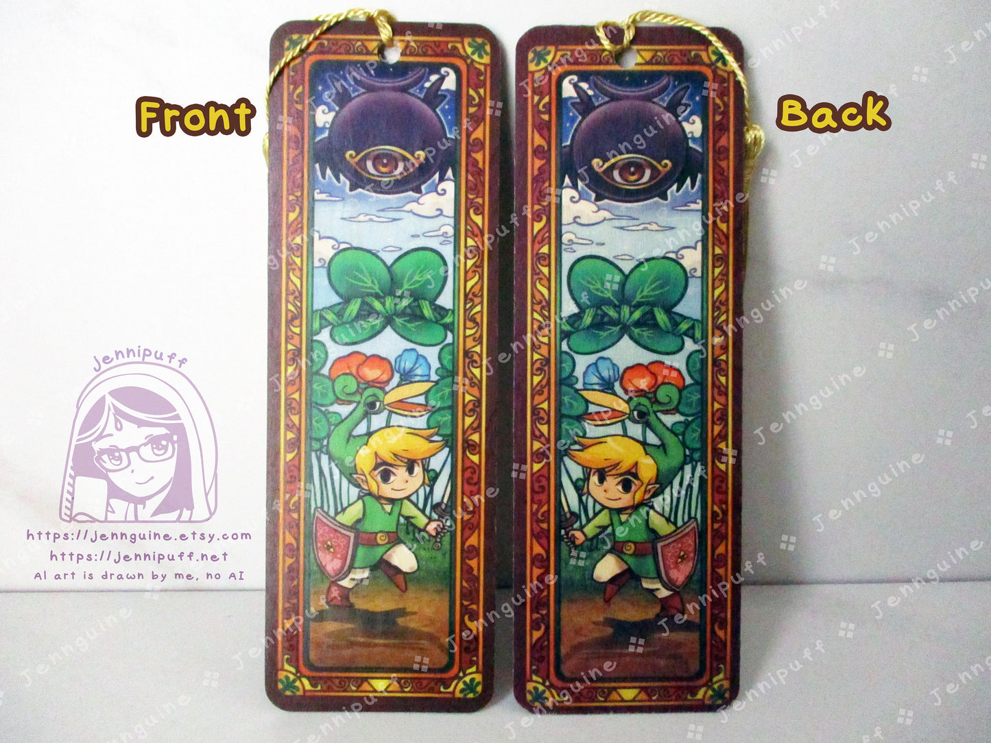 Link and Vaati Legènd of Zèlda Minish Cap Double Sided Printed Bookmark 2x6in - Made of Real Maple Wood 2ply Veneer - Gold Tassel