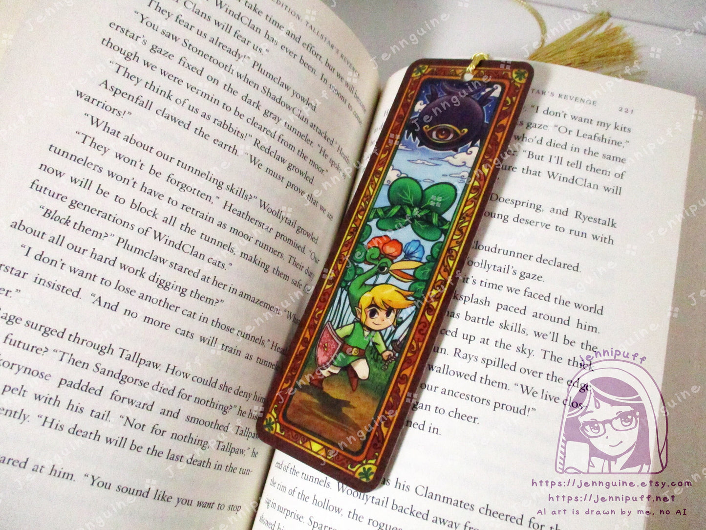 Link and Vaati Legènd of Zèlda Minish Cap Double Sided Printed Bookmark 2x6in - Made of Real Maple Wood 2ply Veneer - Gold Tassel