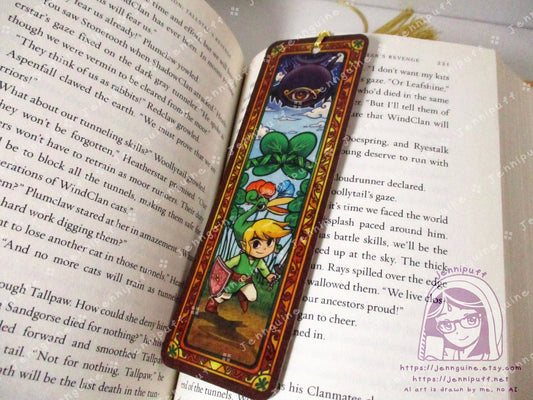 Link and Vaati Legènd of Zèlda Minish Cap Double Sided Printed Bookmark 2x6in - Made of Real Maple Wood 2ply Veneer - Gold Tassel