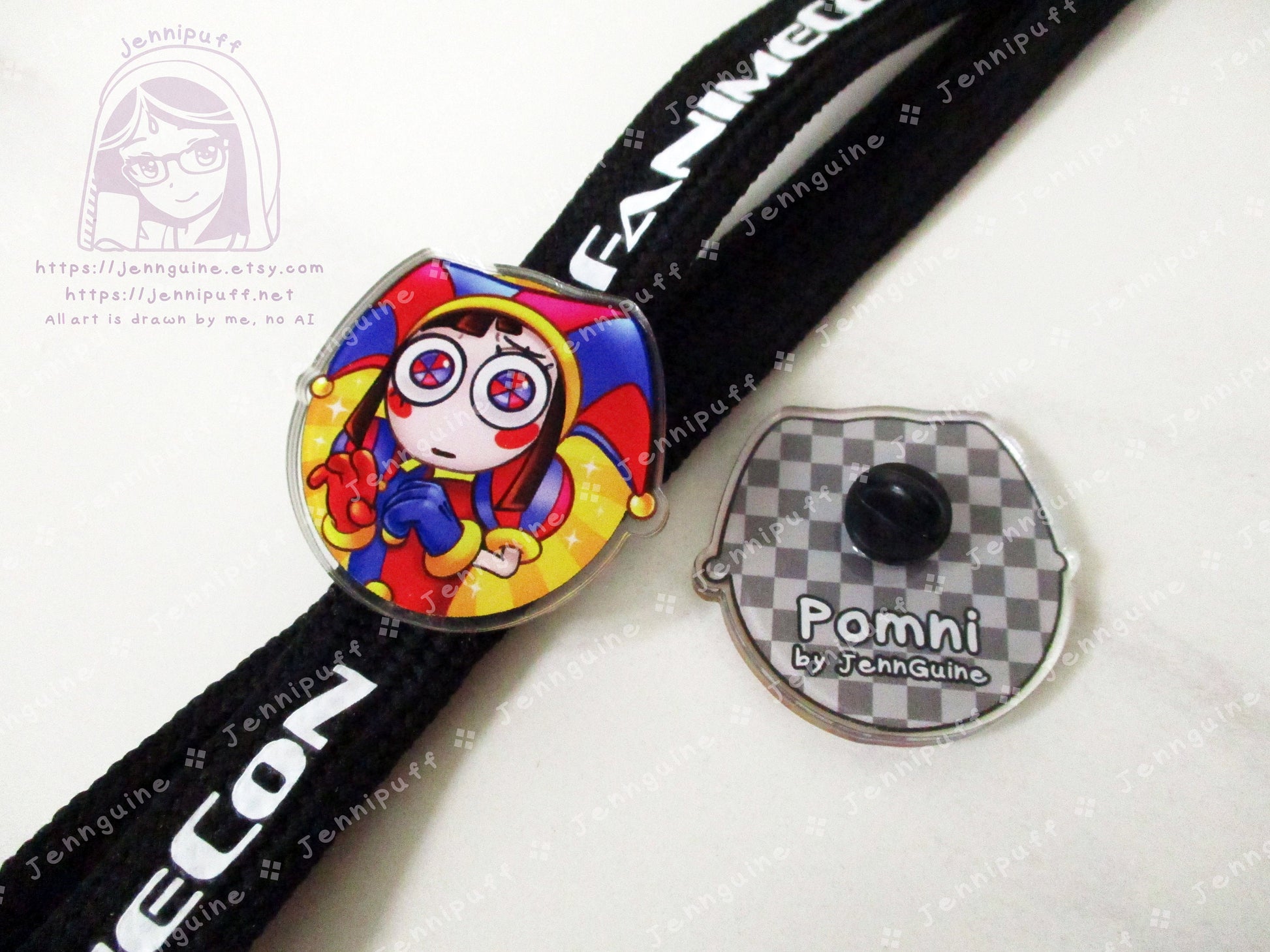 Pomni - The Amazing Digital Circus Double-Sided Double-Walled Recycled Acrylic 40mm 1.5in Pin with Black Rubber Clutch TADC