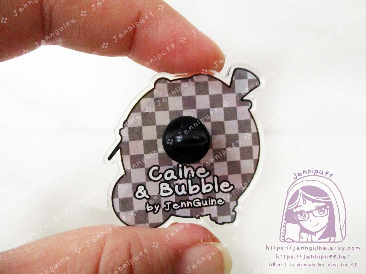 Caine and Bubble - The Amazing Digital Circus Double-Sided Double-Walled Recycled Acrylic 40mm 1.5in Pin with Black Rubber Clutch TADC