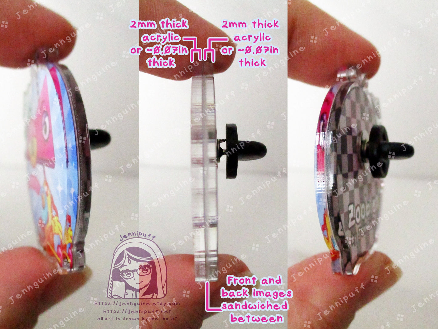 Zooble - The Amazing Digital Circus Double-Sided Double-Walled Recycled Acrylic 40mm 1.5in Pin with Black Rubber Clutch TADC