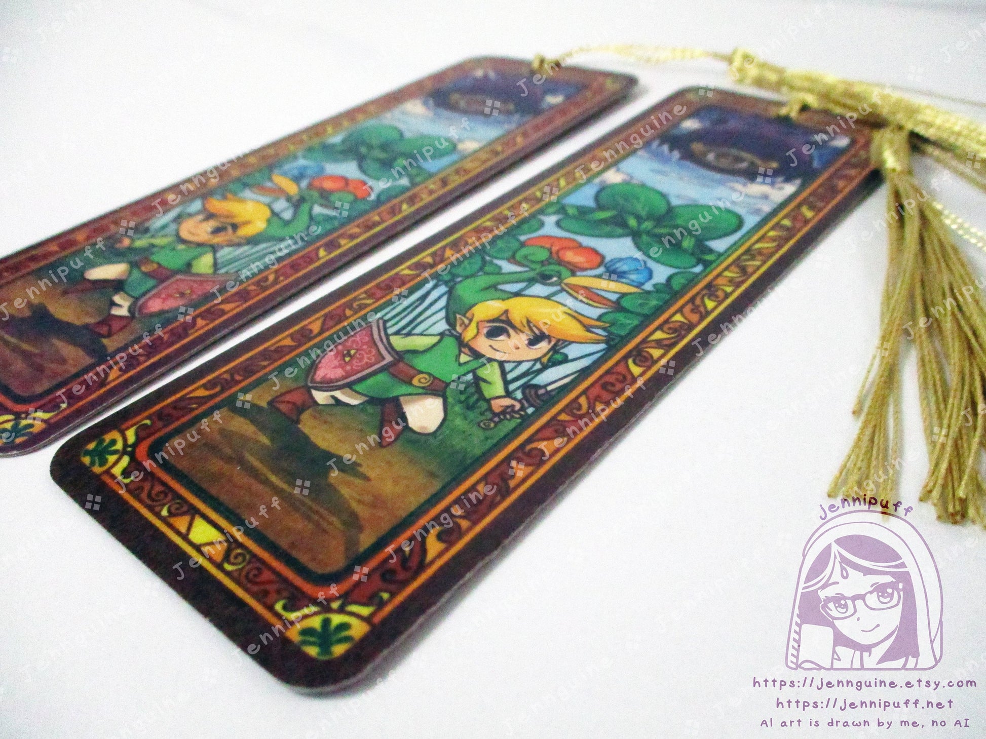 Link and Vaati Legènd of Zèlda Minish Cap Double Sided Printed Bookmark 2x6in - Made of Real Maple Wood 2ply Veneer - Gold Tassel