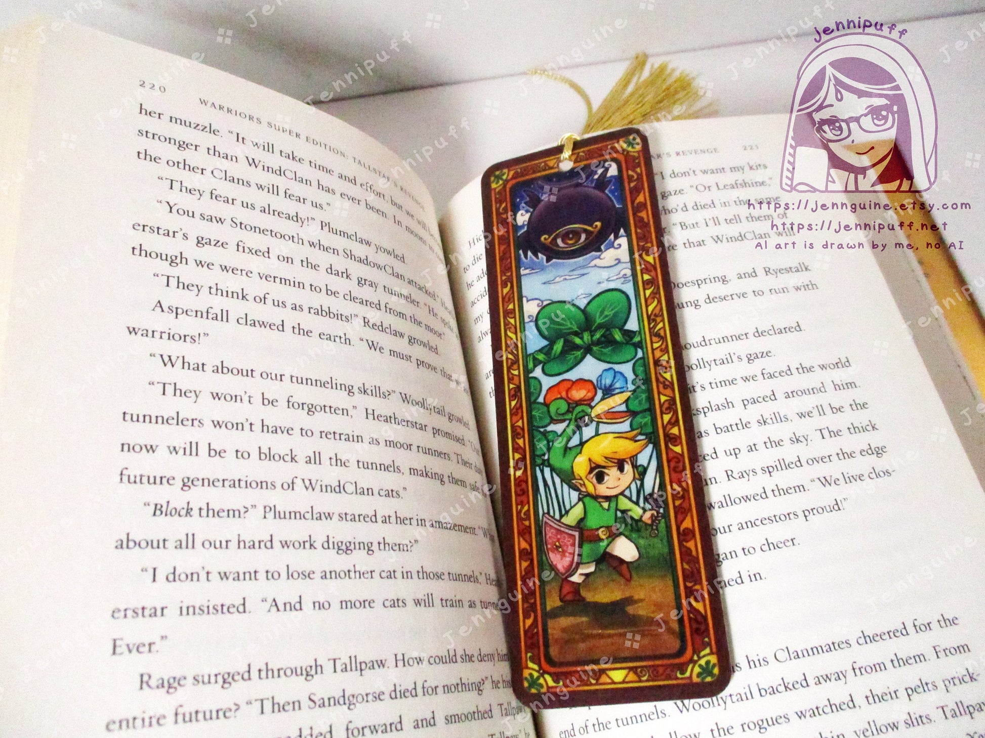 Link and Vaati Legènd of Zèlda Minish Cap Double Sided Printed Bookmark 2x6in - Made of Real Maple Wood 2ply Veneer - Gold Tassel