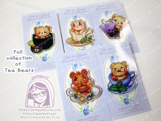 Whole Collection of TedTea Bears Double-Sided Double-Walled Recycled Acrylic 40mm 1.5in Pin with Black Rubber Clutch Original Character