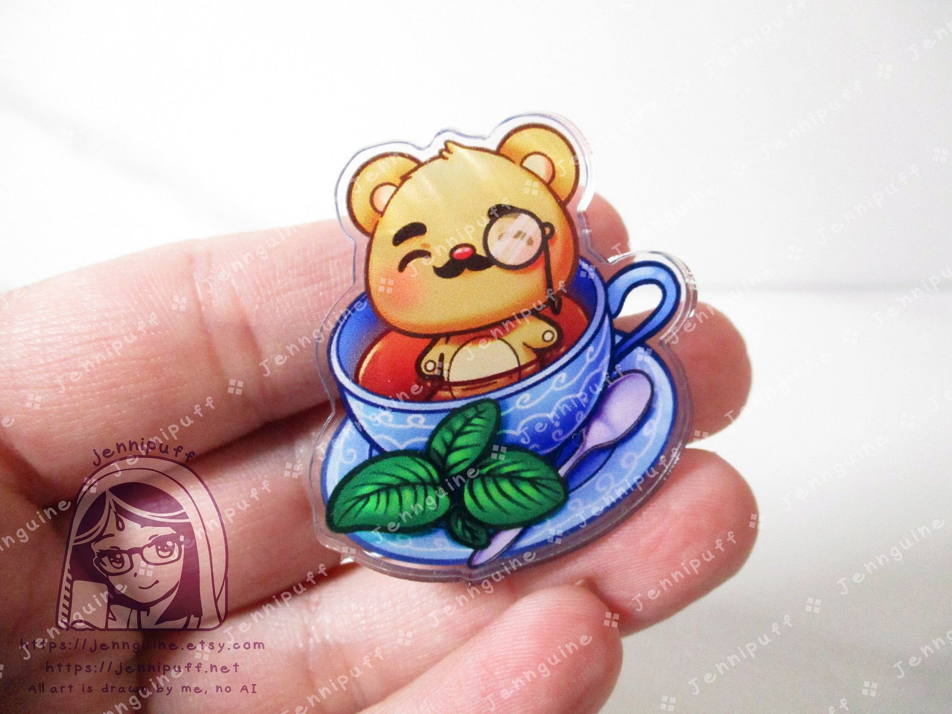 Whole Collection of TedTea Bears Double-Sided Double-Walled Recycled Acrylic 40mm 1.5in Pin with Black Rubber Clutch Original Character