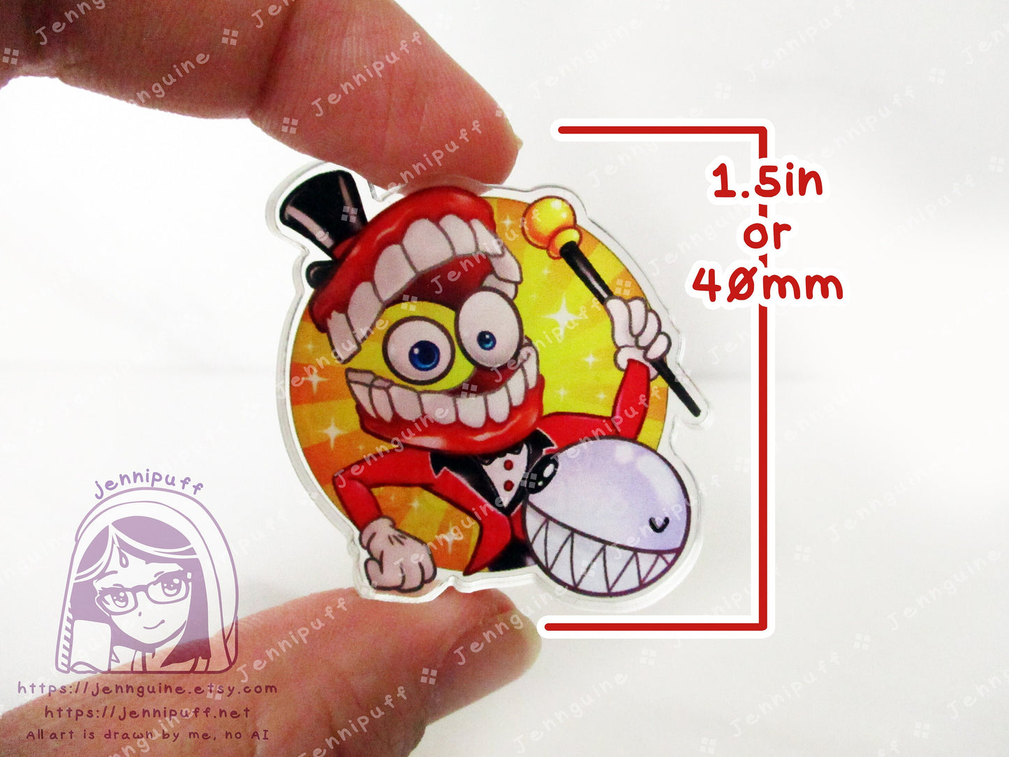 Caine and Bubble - The Amazing Digital Circus Double-Sided Double-Walled Recycled Acrylic 40mm 1.5in Pin with Black Rubber Clutch TADC