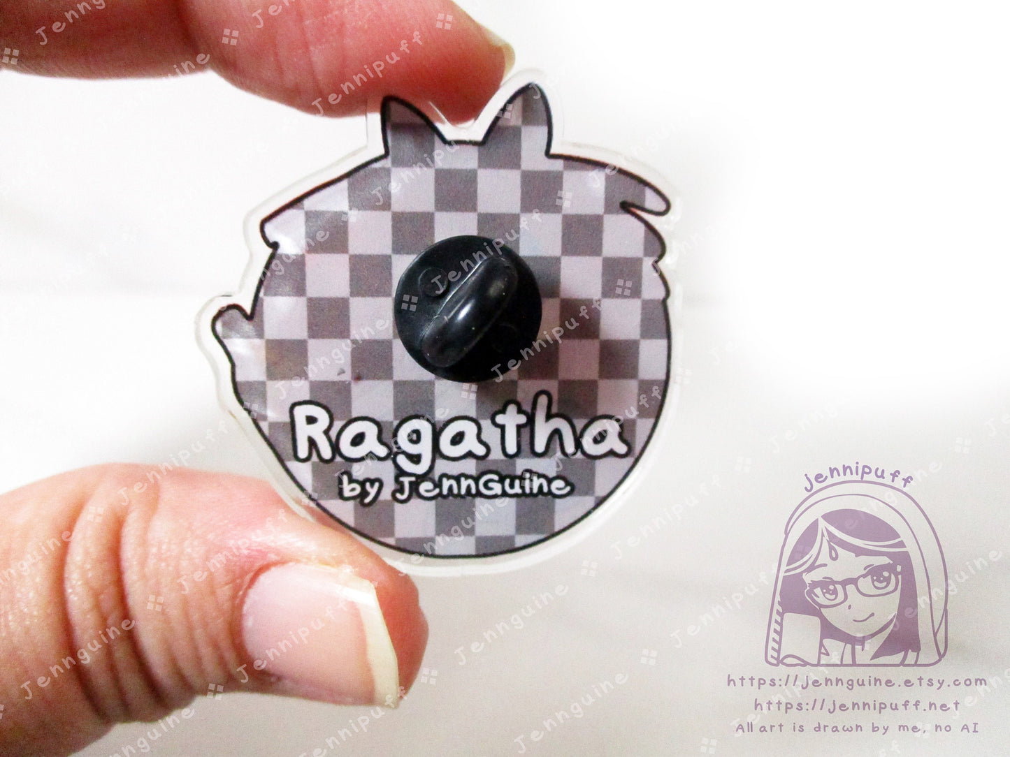 Ragatha - The Amazing Digital Circus Double-Sided Double-Walled Recycled Acrylic 40mm 1.5in Pin with Black Rubber Clutch TADC