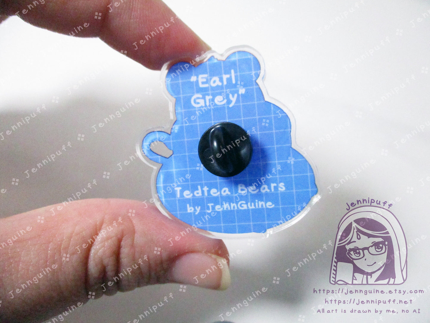 TedTea Bear Earl Grey Black Tea Double-Sided Double-Walled Recycled Acrylic 40mm 1.5in Pin with Black Rubber Clutch Original Character