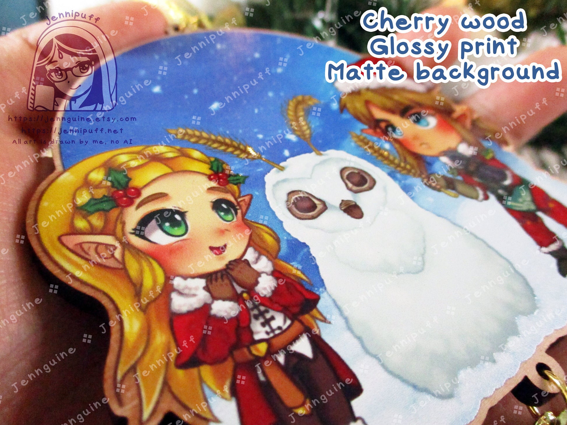 LóZ BótW TótK Wooden Christmas Ornament | Includes 4x6in Print | Línk and Zéldà Blúpéé Snowman Holiday Decoration Gift Video Game Lover