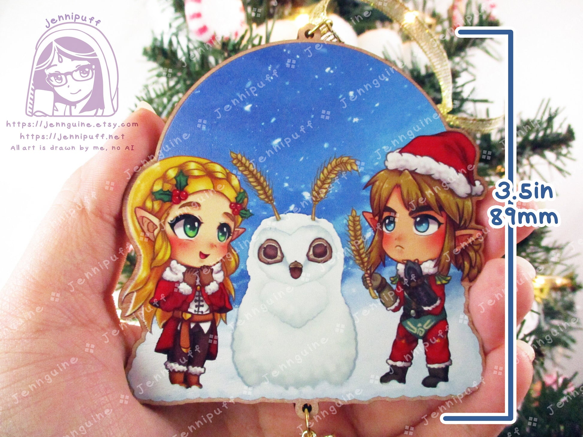 LóZ BótW TótK Wooden Christmas Ornament | Includes 4x6in Print | Línk and Zéldà Blúpéé Snowman Holiday Decoration Gift Video Game Lover