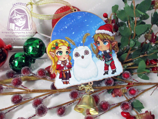 LóZ BótW TótK Wooden Christmas Ornament | Includes 4x6in Print | Línk and Zéldà Blúpéé Snowman Holiday Decoration Gift Video Game Lover