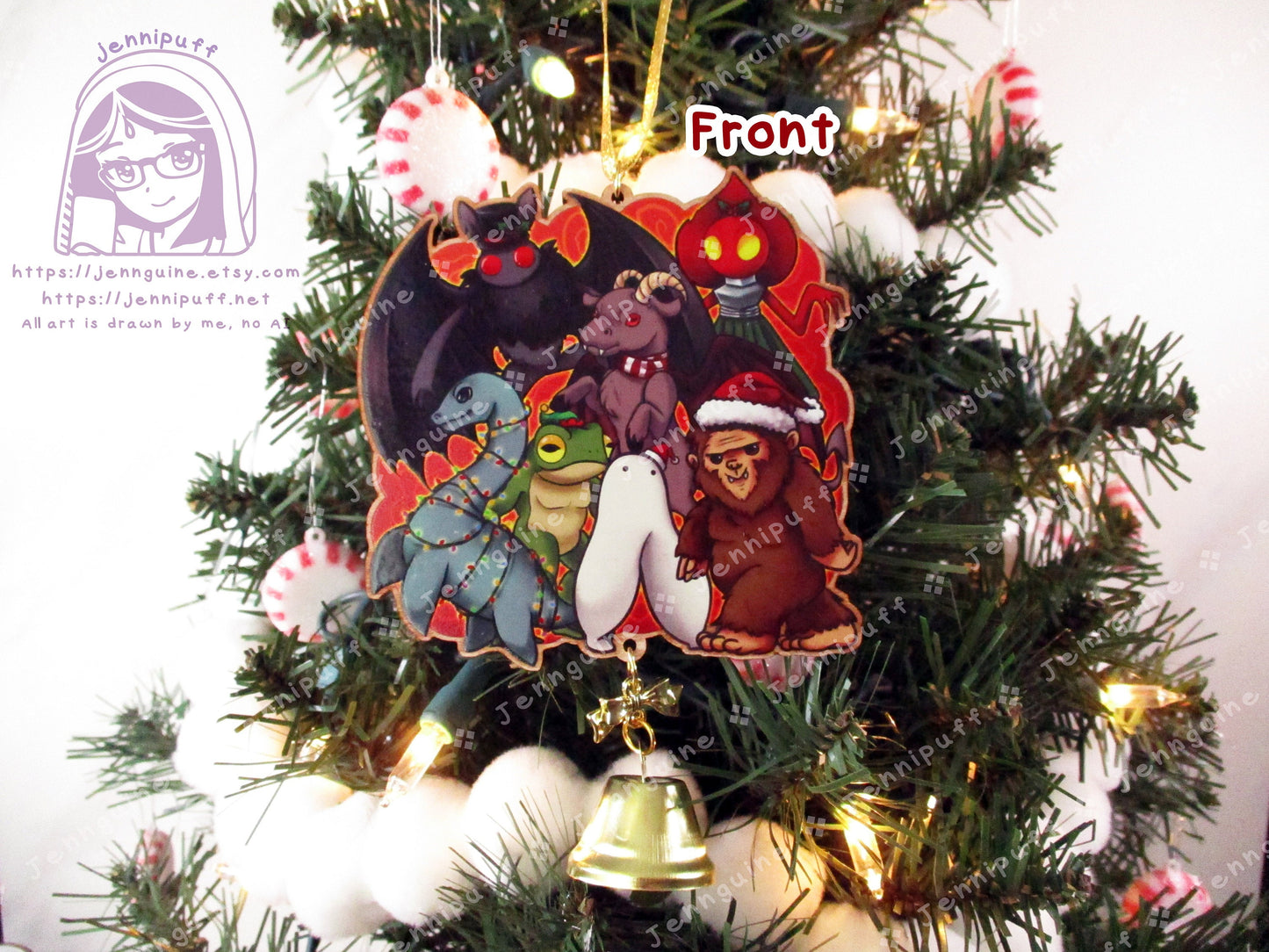 Cryptids Wooden Christmas Ornament | Includes 4x6in Print | Mothman,Loch Ness,Bigfoot,Sasquatch,Nightcrawler,Jersey Devil,Flatwoods Monster