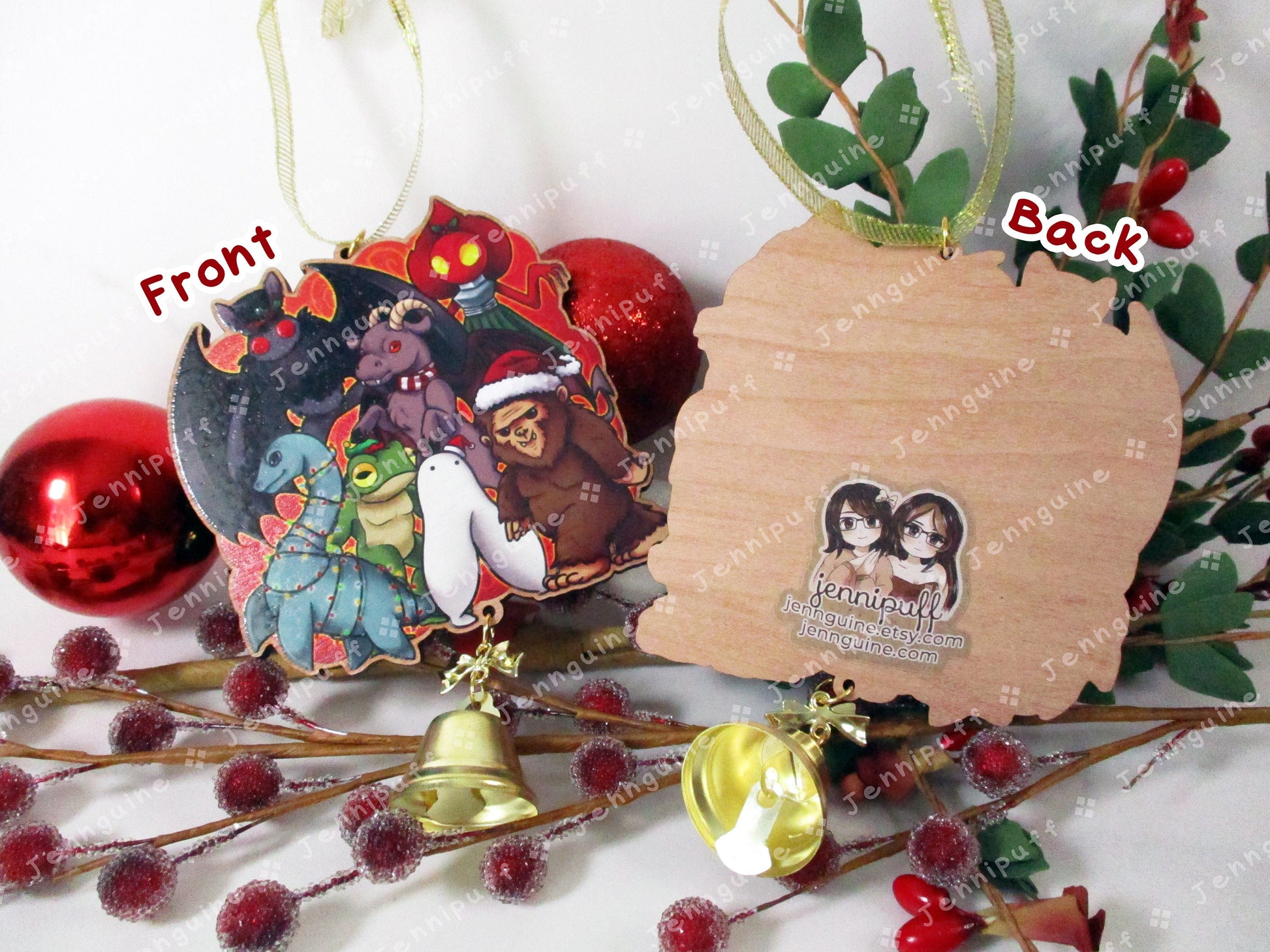 Cryptids Wooden Christmas Ornament | Includes 4x6in Print | Mothman,Loch Ness,Bigfoot,Sasquatch,Nightcrawler,Jersey Devil,Flatwoods Monster