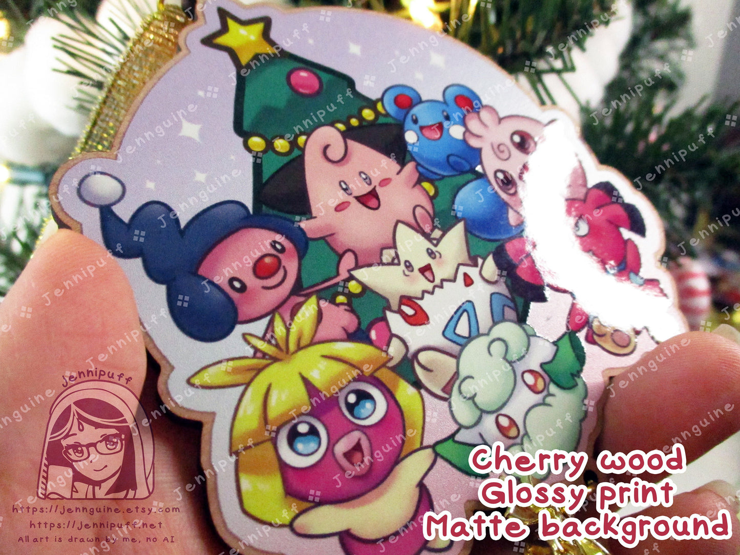 Baby PKMN Wooden Christmas Ornament | Comes with a 4x6in Print of the Artwork | MíméJr,Cléffà,Azúrill,Smóóchúm,Tógépí,Cóttónéé,Igglybúff