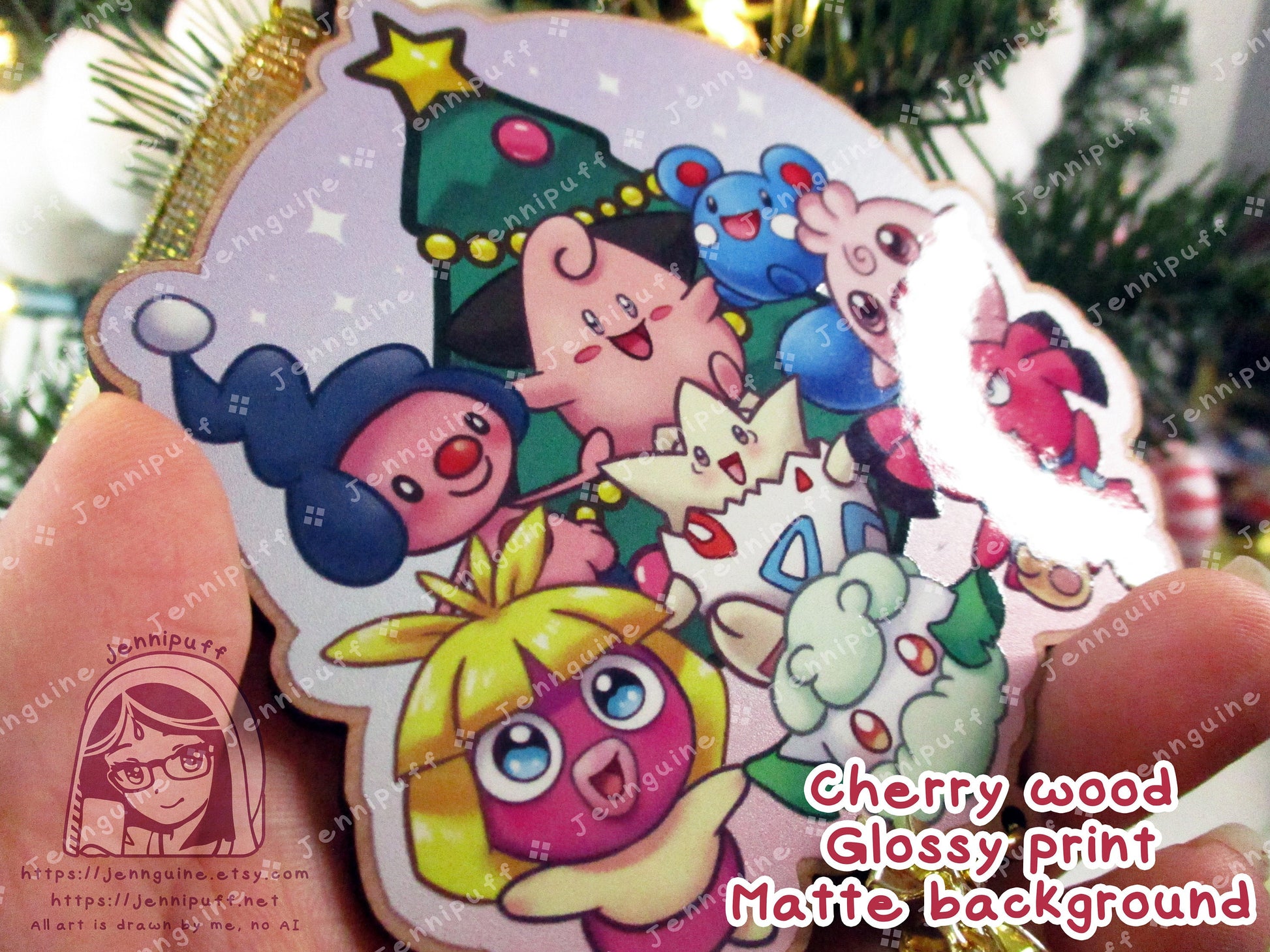 Baby PKMN Wooden Christmas Ornament | Comes with a 4x6in Print of the Artwork | MíméJr,Cléffà,Azúrill,Smóóchúm,Tógépí,Cóttónéé,Igglybúff
