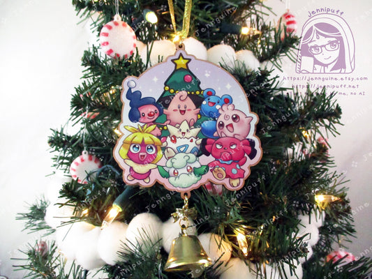 Baby PKMN Wooden Christmas Ornament | Comes with a 4x6in Print of the Artwork | MíméJr,Cléffà,Azúrill,Smóóchúm,Tógépí,Cóttónéé,Igglybúff
