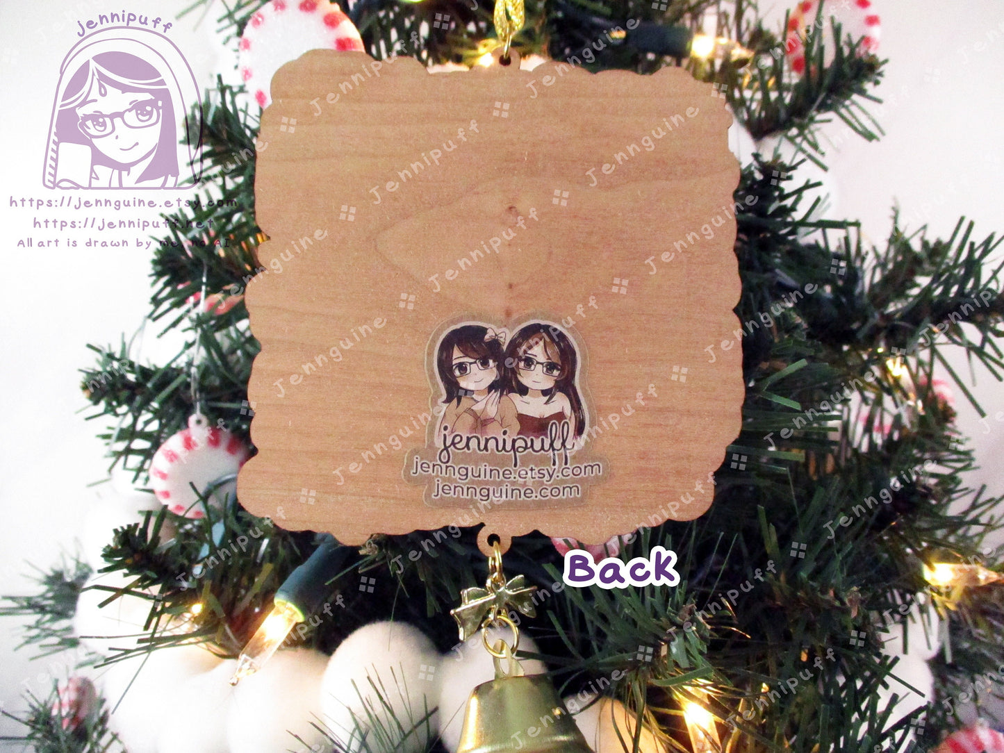 Tàmàgótchí Uni Wooden Cute Kawaii Christmas Ornament | Includes 4x6in Print | Tamagotchi Uni Characters Charm | Holiday Decoration Gift