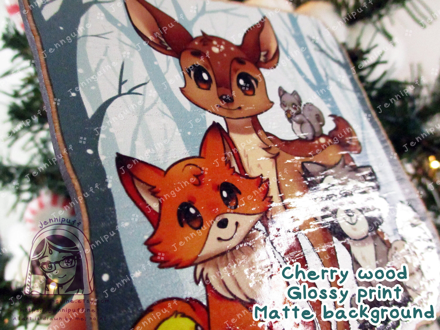 Woodland Critters Animals Cottagecore Wooden Christmas Ornament | Comes with a 4x6in Print of the Artwork | Deer,Fox,Duck,Squirrel,Raccoon