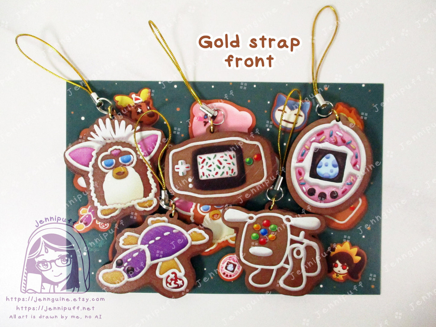 90s Toys 5 Pack 2in Small Wood Christmas Ornaments for Mini Tree | Includes 4x6in Postcard | Béanie Bàby,iDog,Fúrby Holiday Decoration Gift
