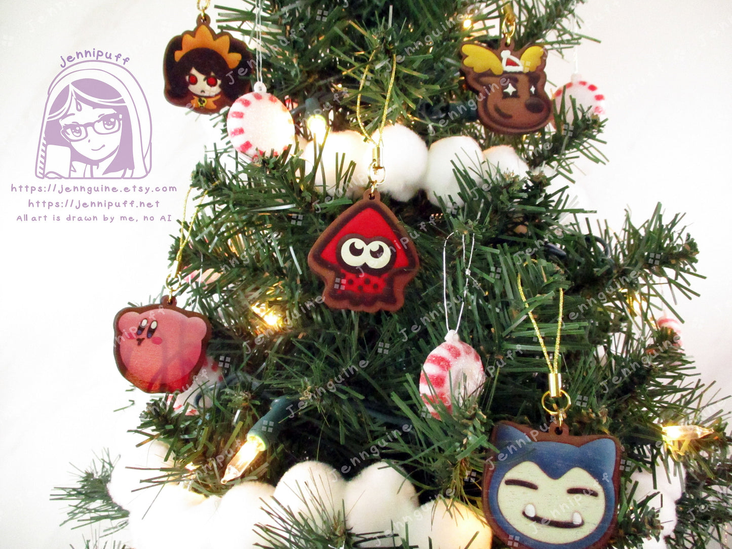 Video Game 5 Pack Small Wood Christmas Ornaments for Mini Tree | Includes 4x6in Postcard | Splatӧón,Snórlax,Kírby Holiday Decoration Gift