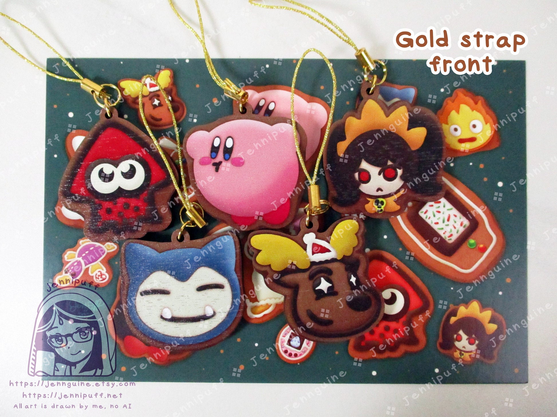Video Game 5 Pack Small Wood Christmas Ornaments for Mini Tree | Includes 4x6in Postcard | Splatӧón,Snórlax,Kírby Holiday Decoration Gift